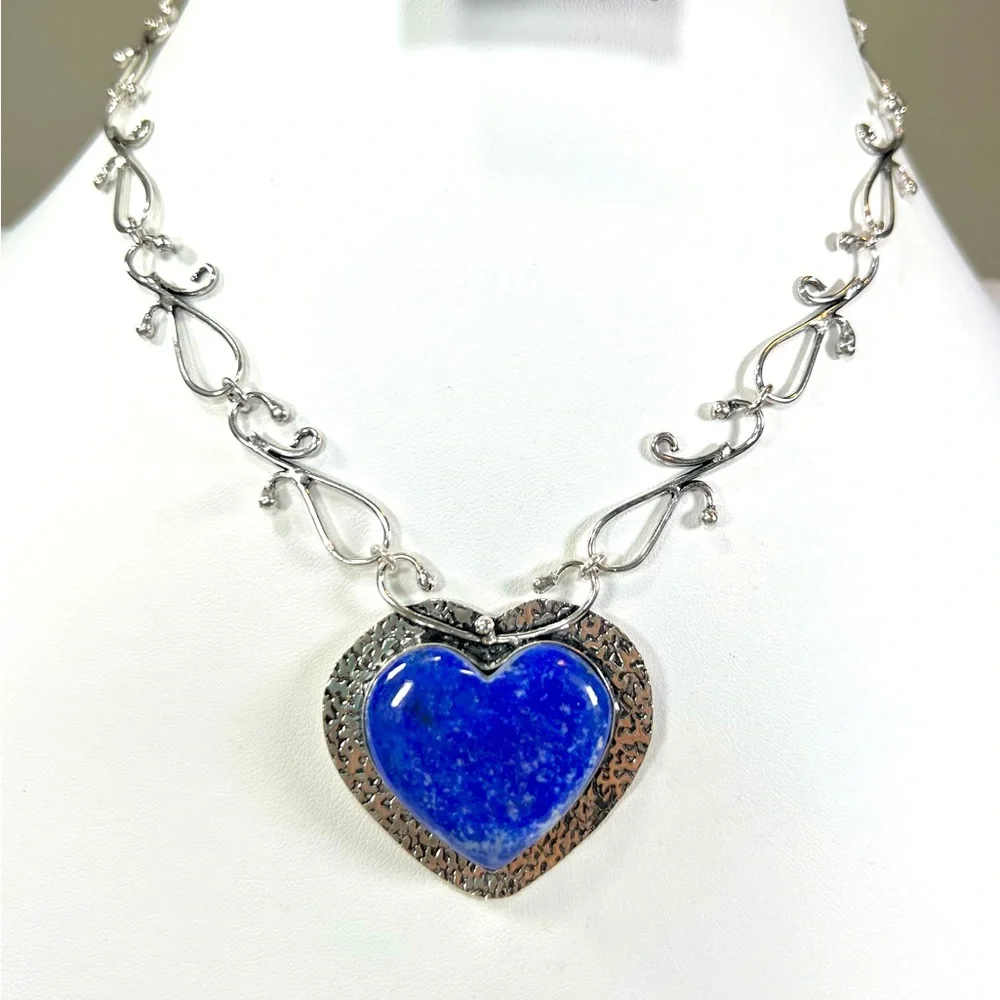 Lapis 925 💙 Heart Gemstone Necklace ONLY - Picture 1 of 8